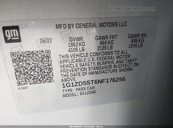 1G1ZD5ST6NF176256 2022 CHEVROLET MALIBU Silver Շարժիչի բաժամունքի տեսք