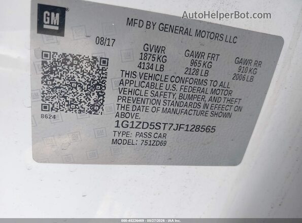 1G1ZD5ST7JF128565 2018 CHEVROLET MALIBU White Շարժիչի բաժամունքի տեսք