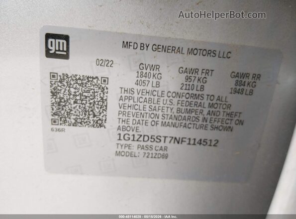 1G1ZD5ST7NF114512 2022 CHEVROLET MALIBU Silver Widok komory silnika