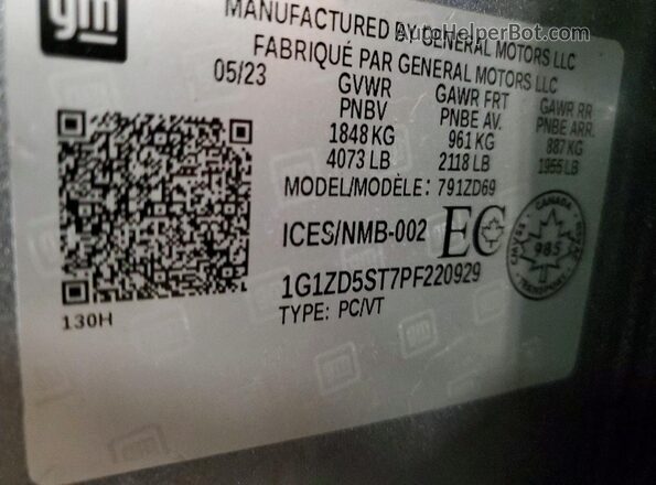1G1ZD5ST7PF220929 2023 CHEVROLET MALIBU Gray 