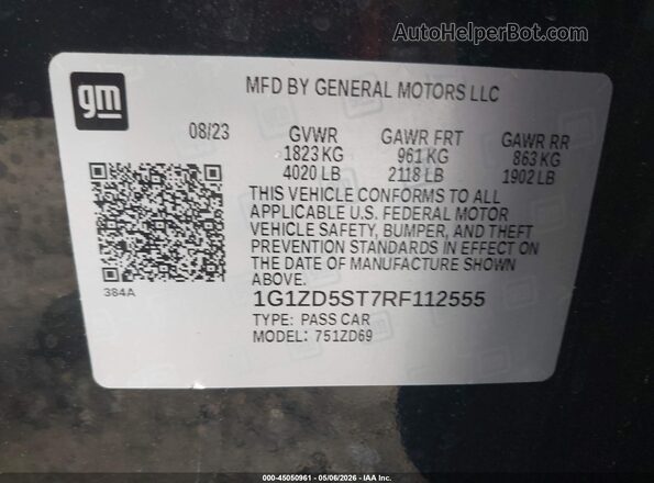 1G1ZD5ST7RF112555 2024 CHEVROLET MALIBU Black Widok komory silnika