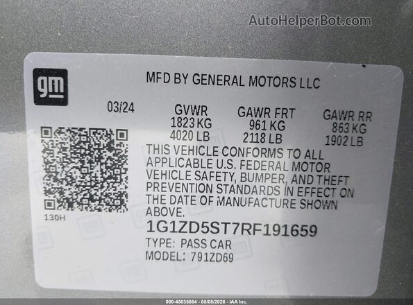 1G1ZD5ST7RF191659 2024 CHEVROLET MALIBU Gray Vista del compartimento del motor