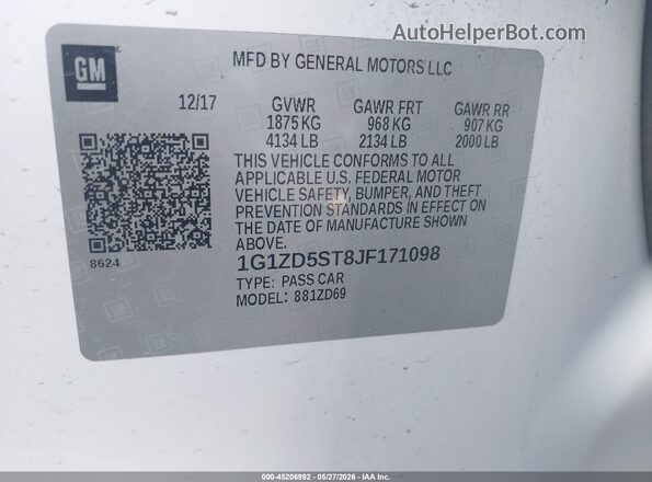 1G1ZD5ST8JF171098 2018 CHEVROLET MALIBU Белый Вид подкапотного пространства