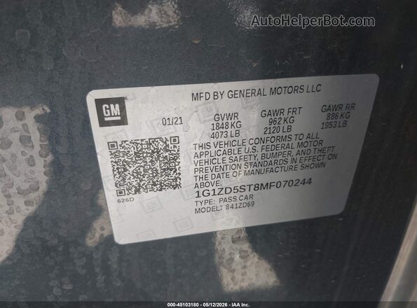1G1ZD5ST8MF070244 2021 CHEVROLET MALIBU Черный Вид подкапотного пространства