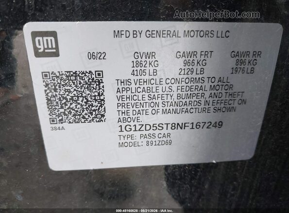 1G1ZD5ST8NF167249 2022 CHEVROLET MALIBU Black Vista del compartimento del motor
