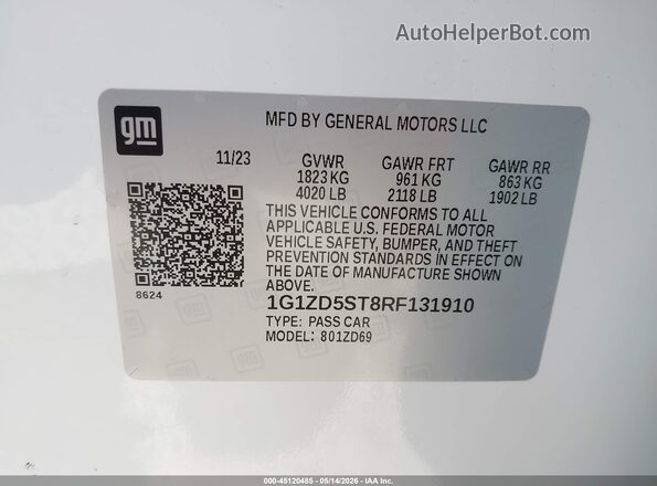 1G1ZD5ST8RF131910 2024 CHEVROLET MALIBU White Engine compartment view