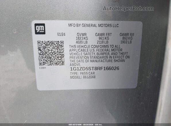 1G1ZD5ST8RF166026 2024 CHEVROLET MALIBU Silver Vista del compartimento del motor