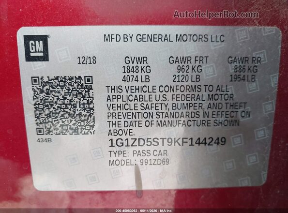 1G1ZD5ST9KF144249 2019 CHEVROLET MALIBU Красный Вид подкапотного пространства