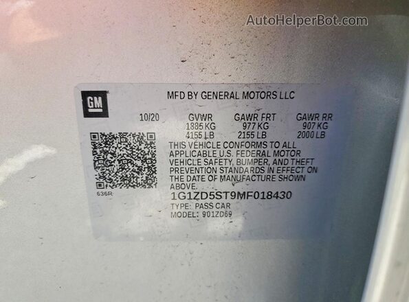1G1ZD5ST9MF018430 2021 CHEVROLET MALIBU Silver 