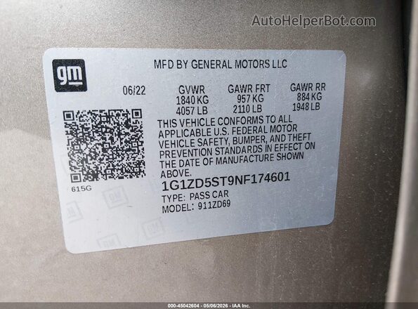 1G1ZD5ST9NF174601 2022 CHEVROLET MALIBU Beige Engine compartment view