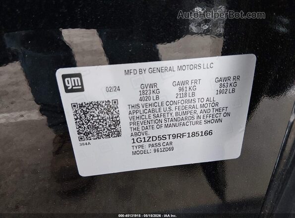 1G1ZD5ST9RF185166 2024 CHEVROLET MALIBU Black Engine compartment view
