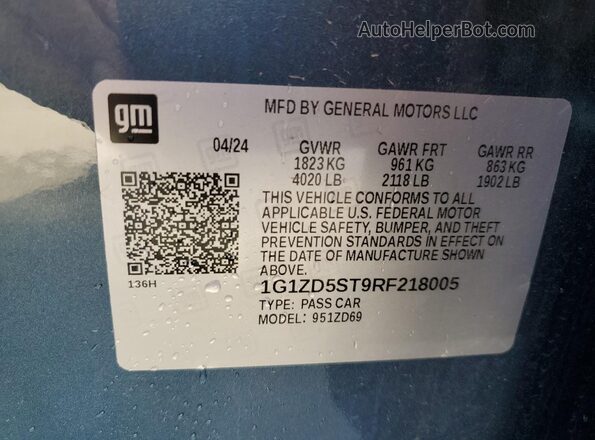 1G1ZD5ST9RF218005 2024 CHEVROLET MALIBU Blue VIN კოდის სტიკერის ხედი
