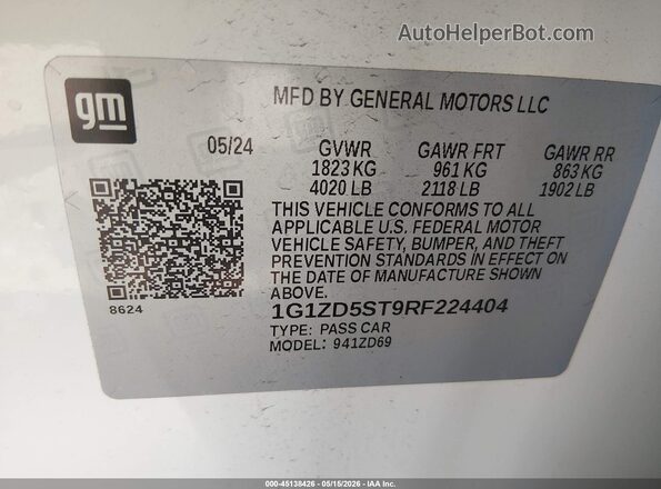 1G1ZD5ST9RF224404 2024 CHEVROLET MALIBU Белый Вид подкапотного пространства