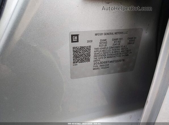 1G1ZD5STXKF110076 2019 CHEVROLET MALIBU Silver Вид підкапотного простору