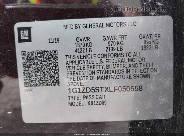 1G1ZD5STXLF050558 2020 CHEVROLET MALIBU Black 