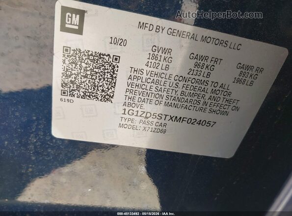 1G1ZD5STXMF024057 2021 CHEVROLET MALIBU Dark Blue Engine compartment view