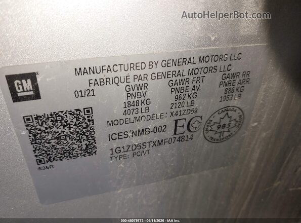 1G1ZD5STXMF074814 2021 CHEVROLET MALIBU Silver Շարժիչի բաժամունքի տեսք