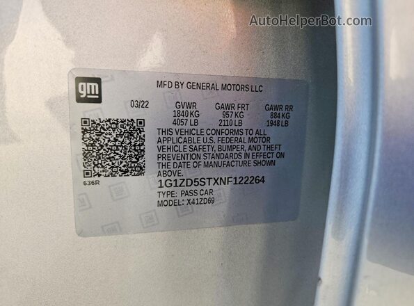 1G1ZD5STXNF122264 2022 CHEVROLET MALIBU Silver 