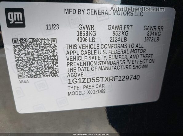 1G1ZD5STXRF129740 2024 CHEVROLET MALIBU Black Engine compartment view