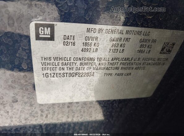 1G1ZE5ST0GF222034 2016 CHEVROLET MALIBU Blue Շարժիչի բաժամունքի տեսք