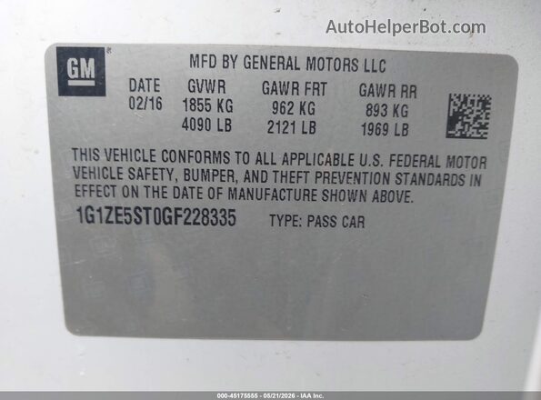 1G1ZE5ST0GF228335 2016 CHEVROLET MALIBU White Շարժիչի բաժամունքի տեսք