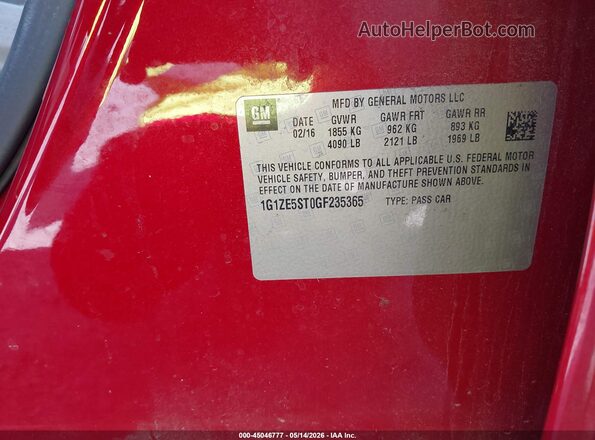 1G1ZE5ST0GF235365 2016 CHEVROLET MALIBU Red Engine compartment view