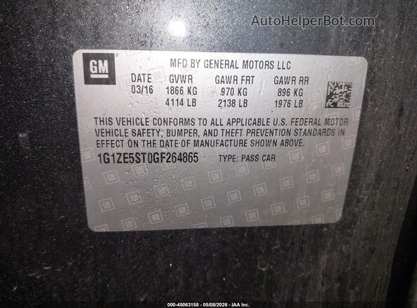 1G1ZE5ST0GF264865 2016 CHEVROLET MALIBU Black Vista del compartimento del motor