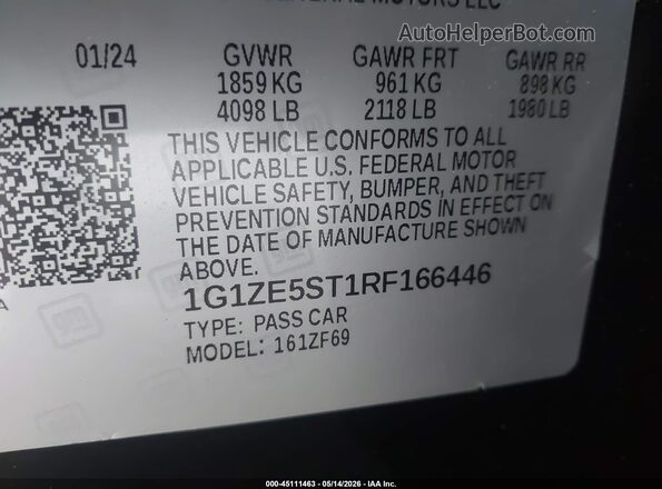 1G1ZE5ST1RF166446 2024 CHEVROLET MALIBU Черный Вид подкапотного пространства
