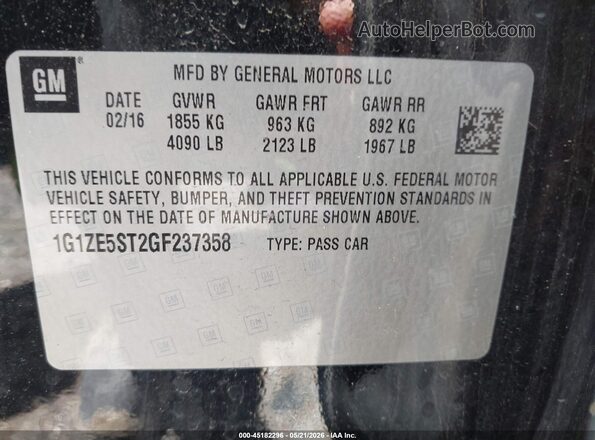 1G1ZE5ST2GF237358 2016 CHEVROLET MALIBU Black Вид підкапотного простору