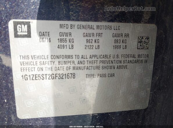 1G1ZE5ST2GF321678 2016 CHEVROLET MALIBU Синий Вид подкапотного пространства