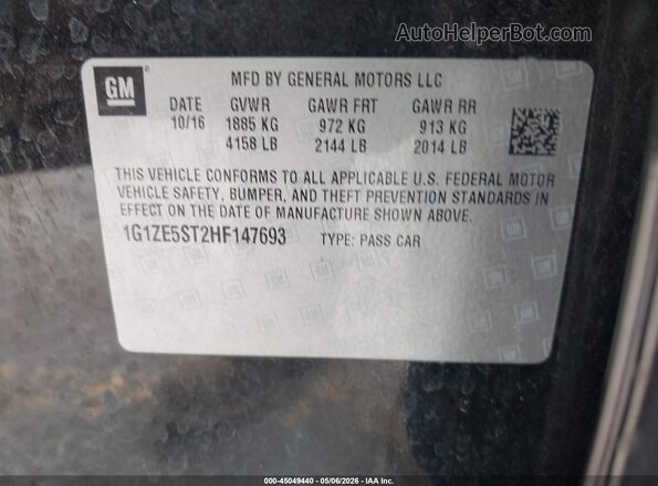 1G1ZE5ST2HF147693 2017 CHEVROLET MALIBU Black Engine compartment view