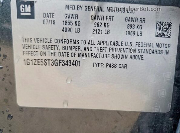 1G1ZE5ST3GF343401 2016 CHEVROLET MALIBU Gray 