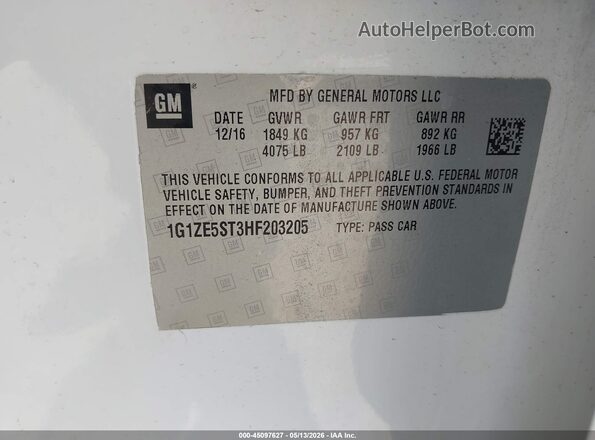 1G1ZE5ST3HF203205 2017 CHEVROLET MALIBU White 