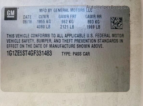 1G1ZE5ST4GF331483 2016 CHEVROLET MALIBU White 