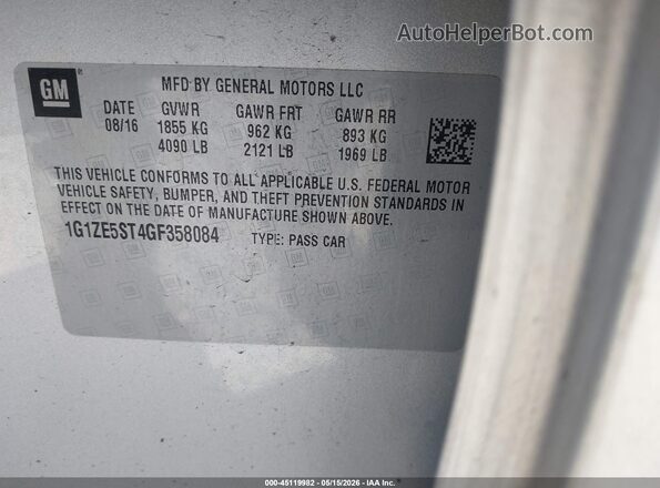 1G1ZE5ST4GF358084 2016 CHEVROLET MALIBU Silver Engine compartment view