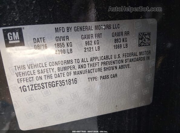 1G1ZE5ST6GF351816 2016 CHEVROLET MALIBU Black 