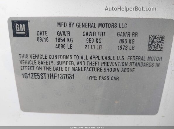 1G1ZE5ST7HF137631 2017 CHEVROLET MALIBU White 