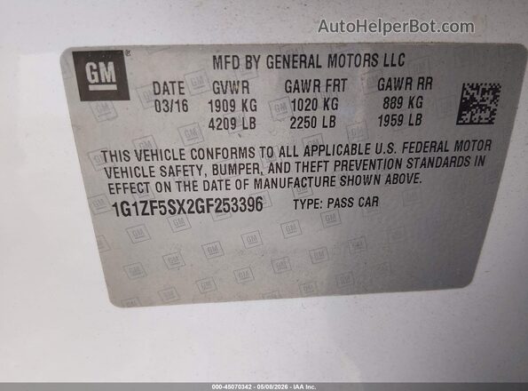 1G1ZF5SX2GF253396 2016 CHEVROLET MALIBU White 