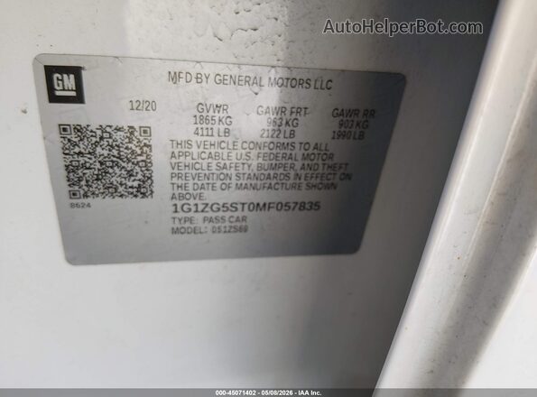 1G1ZG5ST0MF057835 2021 CHEVROLET MALIBU White ძრავის განყოფილების ხედი