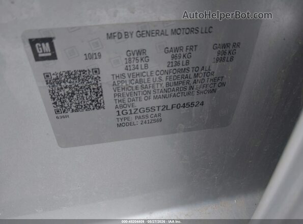 1G1ZG5ST2LF045524 2020 CHEVROLET MALIBU Silver ძრავის განყოფილების ხედი
