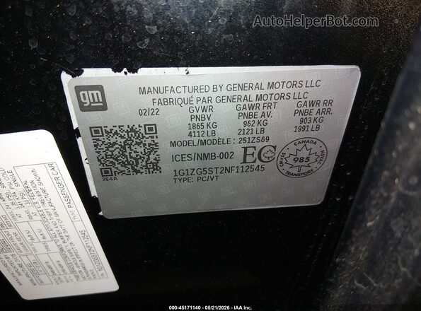1G1ZG5ST2NF112545 2022 CHEVROLET MALIBU Черный Вид подкапотного пространства