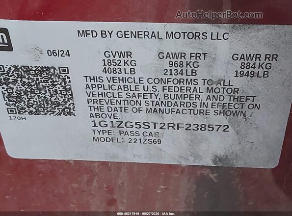 1G1ZG5ST2RF238572 2024 CHEVROLET MALIBU Maroon Вид підкапотного простору