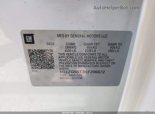 1G1ZG5ST3KF206672 2019 CHEVROLET MALIBU White ძრავის განყოფილების ხედი