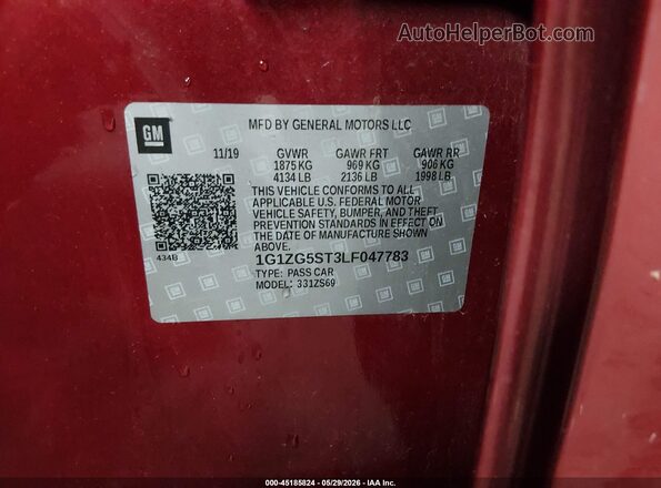 1G1ZG5ST3LF047783 2020 CHEVROLET MALIBU Красный Вид подкапотного пространства