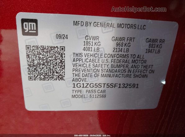 1G1ZG5ST5SF132591 2025 CHEVROLET MALIBU Red Շարժիչի բաժամունքի տեսք