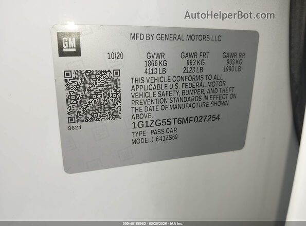 1G1ZG5ST6MF027254 2021 CHEVROLET MALIBU Белый Вид подкапотного пространства