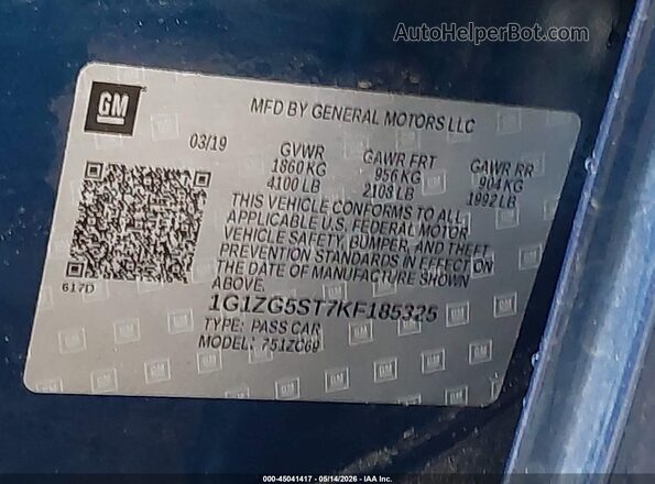 1G1ZG5ST7KF185325 2019 CHEVROLET MALIBU Blue Widok komory silnika