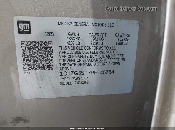 1G1ZG5ST7PF145754 2023 CHEVROLET MALIBU Beige VIN კოდის სტიკერის ხედი