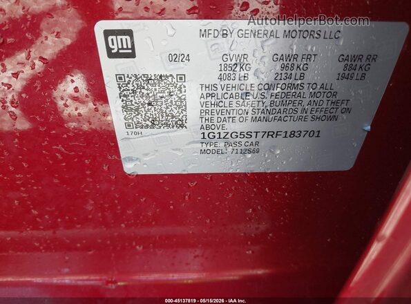 1G1ZG5ST7RF183701 2024 CHEVROLET MALIBU Красный Вид подкапотного пространства