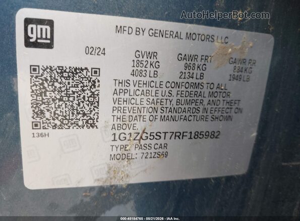 1G1ZG5ST7RF185982 2024 CHEVROLET MALIBU Blue ძრავის განყოფილების ხედი